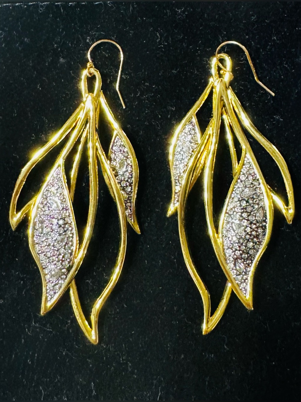 NWOT Alexis Bittar Crystal Pave Open Feather Wire Earrings Evening Occasion